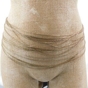 17 Layer Gold Tone Chain Hip Belt with Black Ribbon 28" Shortest 25" Fabric